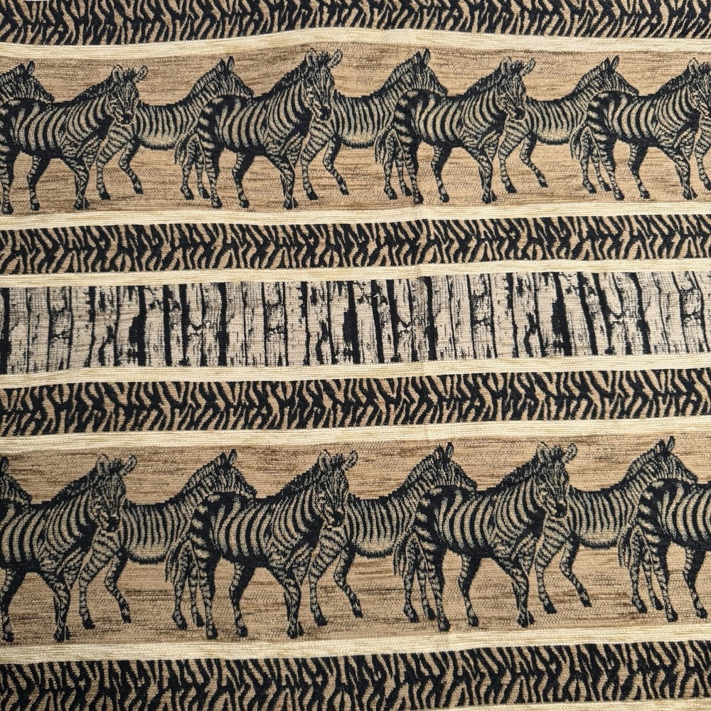 1 yd 20" Remnant Tan Velveteen Zebra Print Stripe Upholstery Drapery Fabric